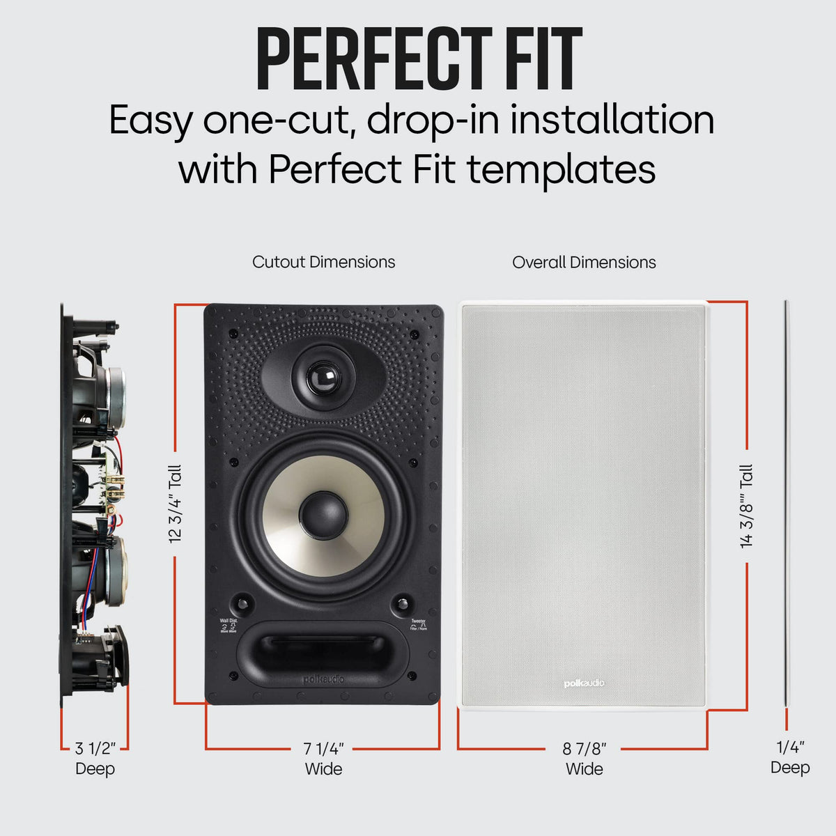 Polk Audio 65-RT in-wall profile flange enables a clean flush mount