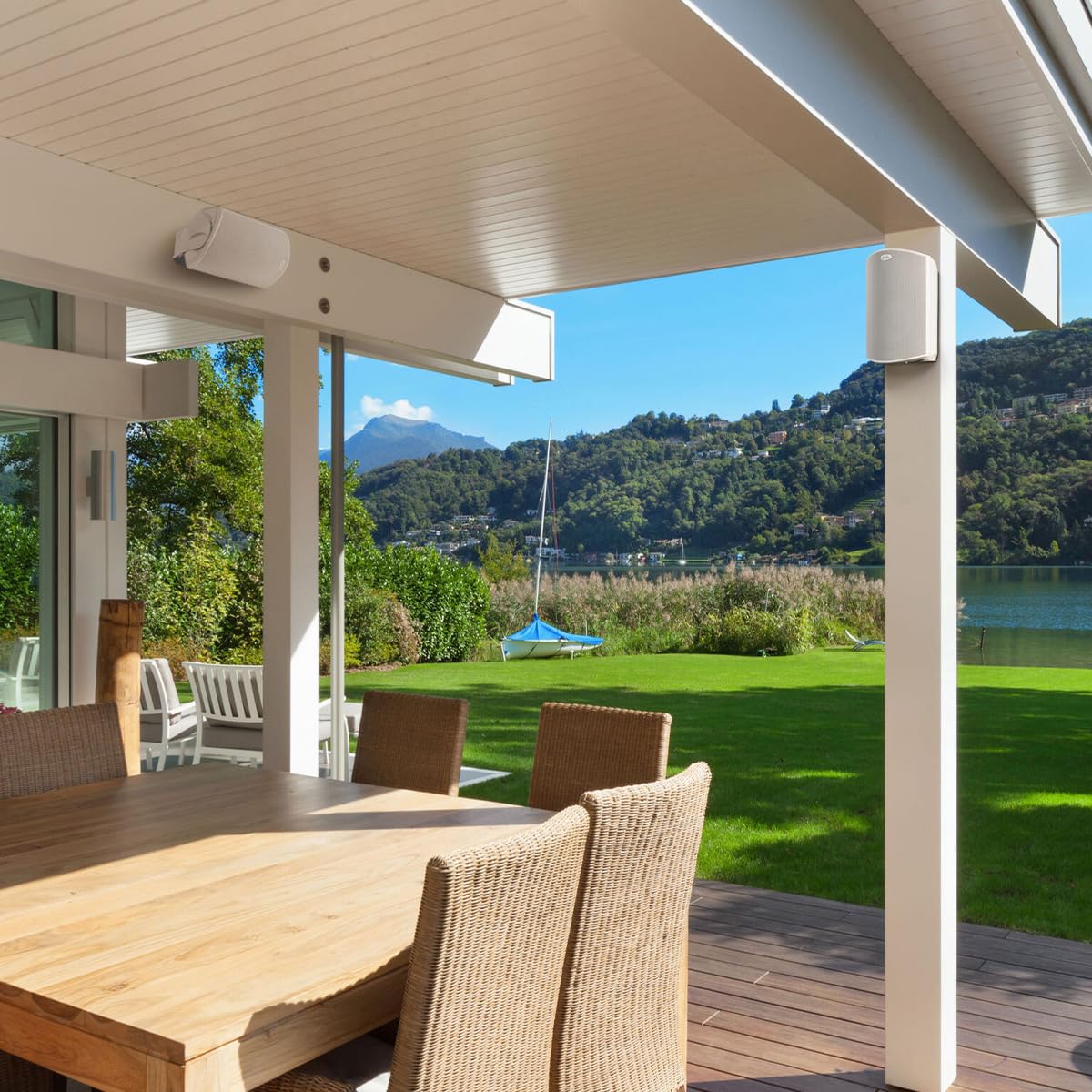 Polk Audio Atrium 6 side view highlighting slim outdoor profile