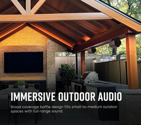 Polk Audio Atrium 4 paired setup supports multi-zone outdoor listening.