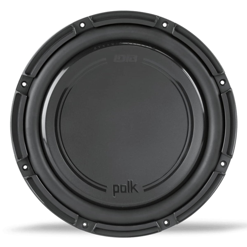 Polk Audio DB1242 DVC 12-inch subwoofer in marine/car setup delivering deep, distortion-free bass.