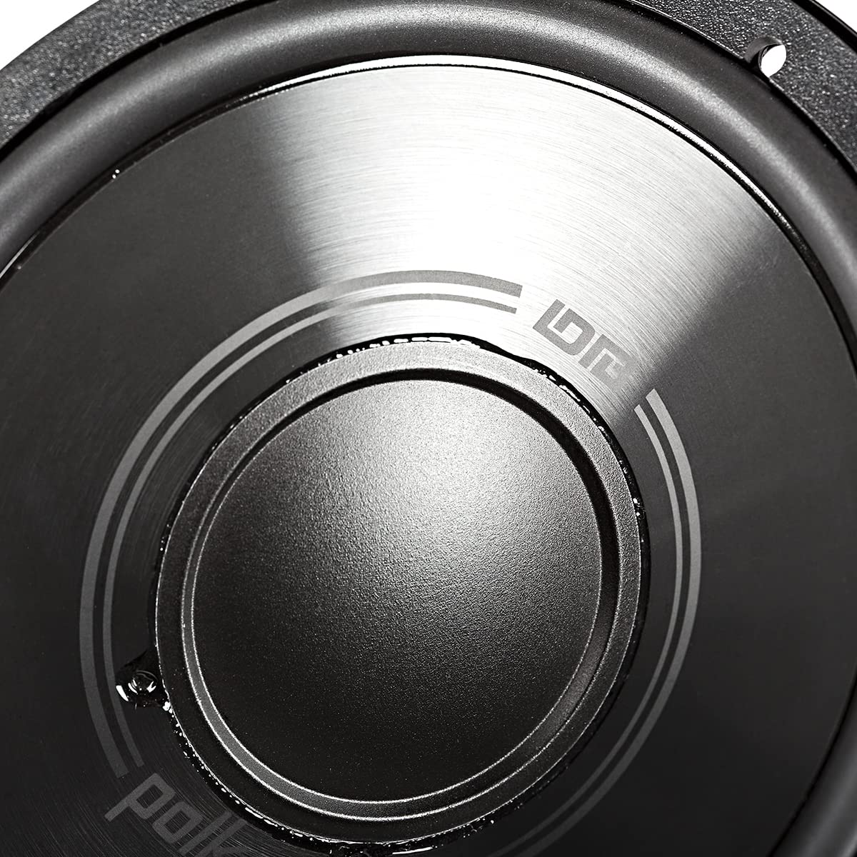 Polk Audio DB6502 tweeter close-up highlighting silk dome highs for clear imaging.
