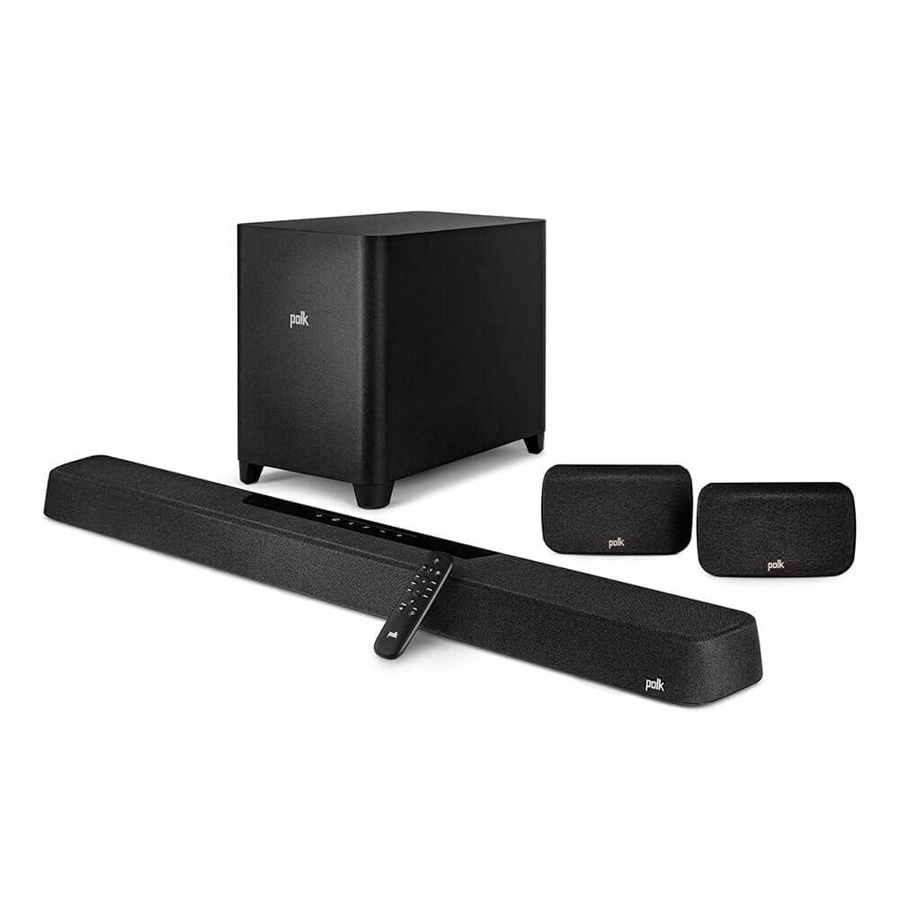 Polk Audio MagniFi Max AX SR bar front view showing 7.1.2 setup for immersive sound