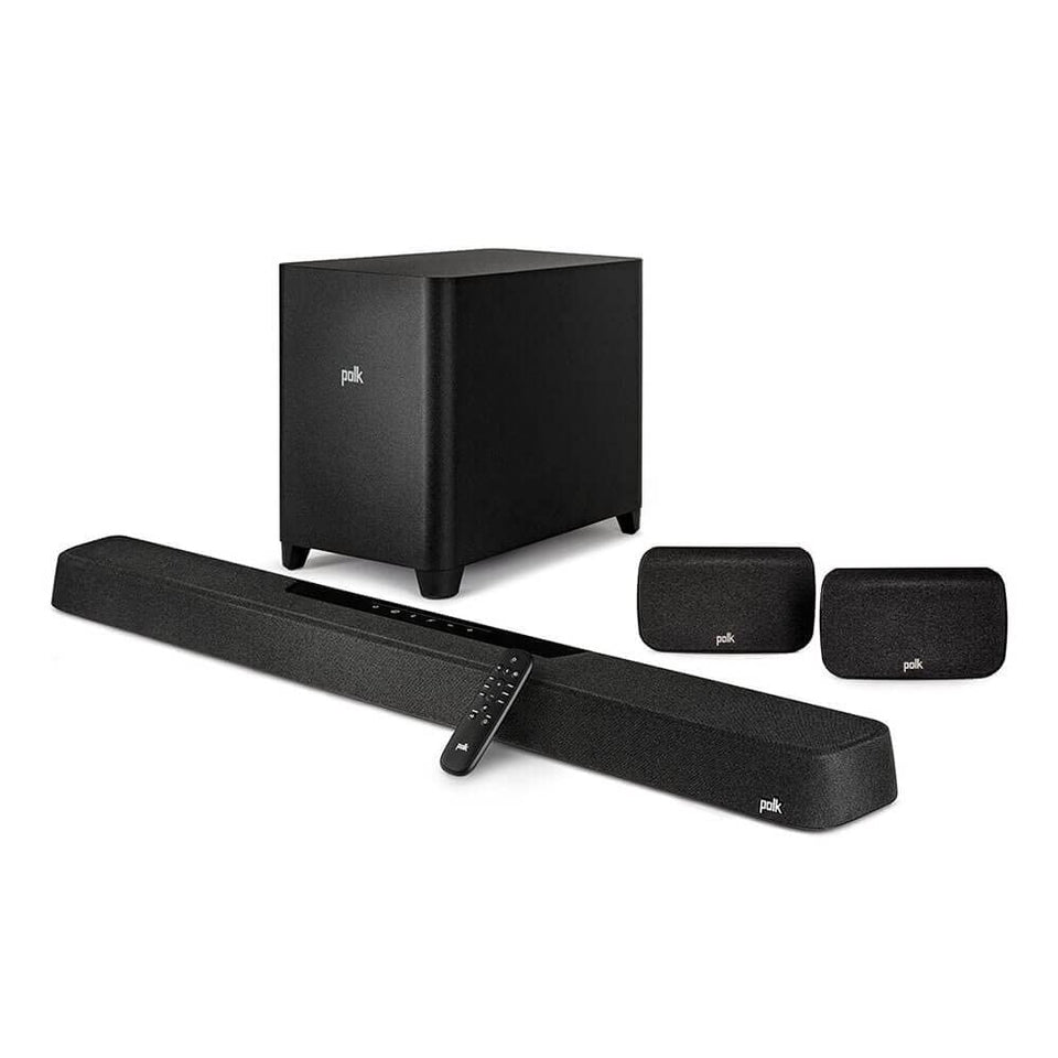 Polk Audio MagniFi Max AX SR bar front view showing 7.1.2 setup for immersive sound