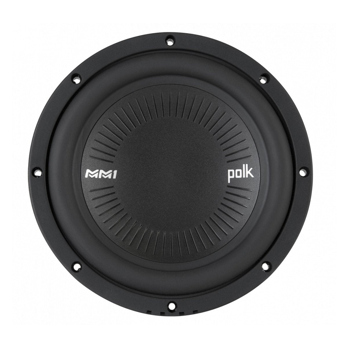 Polk Audio MM842 SVC 8-inch marine subwoofer cone close-up for durable bass