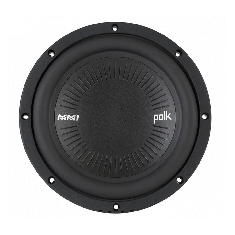 Polk Audio MM842 SVC 8-inch marine subwoofer cone close-up for durable bass