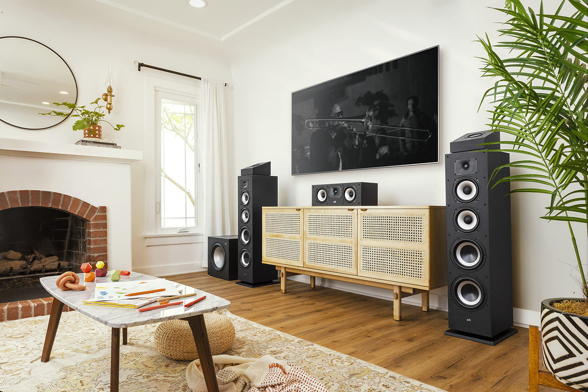 Midnight Black finish complements modern home theater interiors.