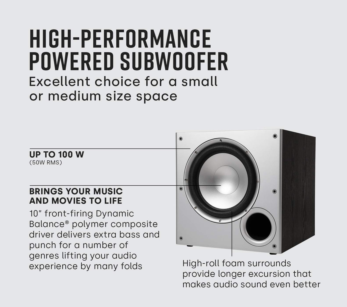 Polk Audio PSW10 back panel highlighting inputs and outputs for easy integration.
