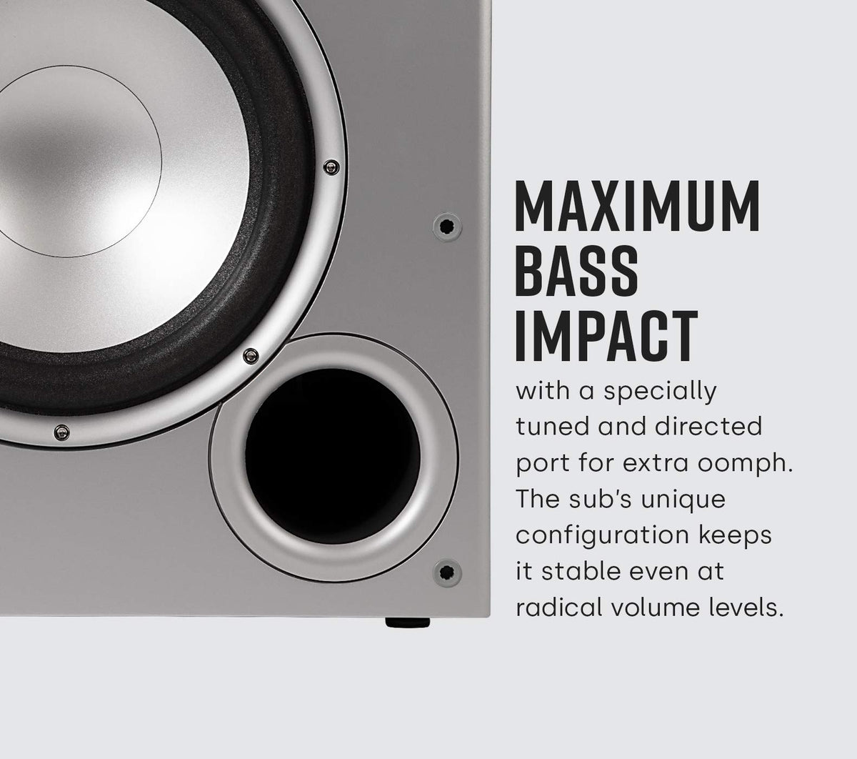 Polk Audio PSW10 control dial emphasizing simple output tuning.