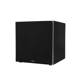 Polk Audio PSW10 front view showing compact powered subwoofer design for small rooms.