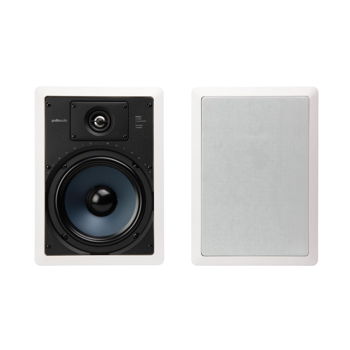 Polk Audio RC85i 8-inch in-wall speaker front view showing discreet design and room-filling sound