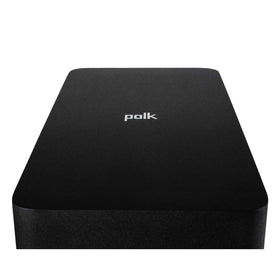 Polk Audio React subwoofer bass dial illustrating voice-controlled adjustments