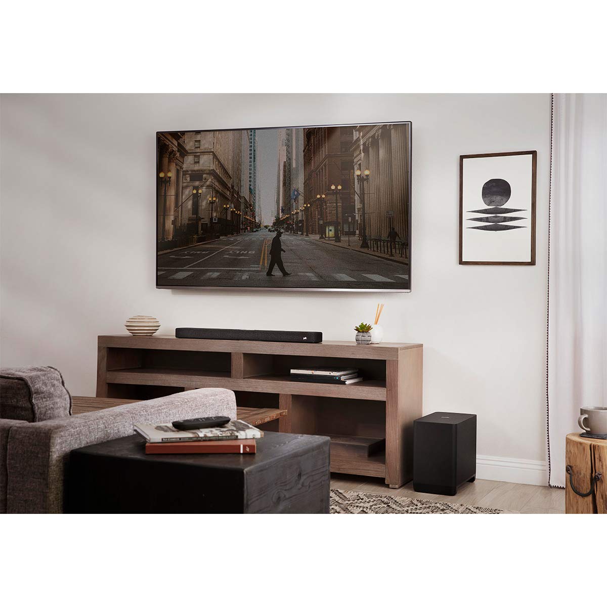 Polk Audio React subwoofer compact design blending into living space