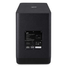 Polk Audio React subwoofer side view highlighting compact profile and room integration