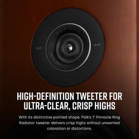 Polk Audio Reserve R200 tweeter detail emphasizes crisp highs and wide dispersion.