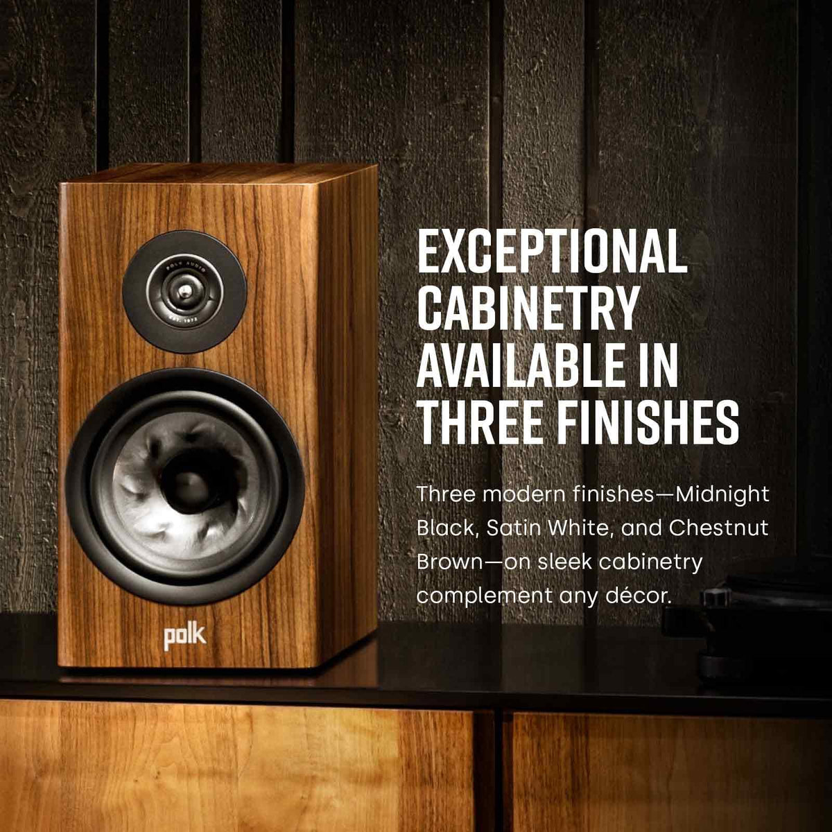 Polk Audio Reserve R200 wall-mount compatibility for a sleek living room setup.