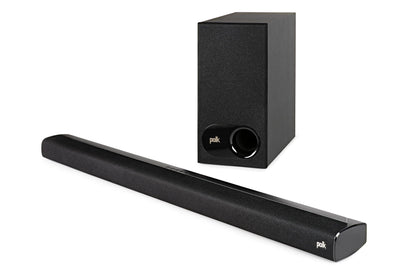 Polk Audio Signa S2 sound bar front view enhances TV audio with slim design.
