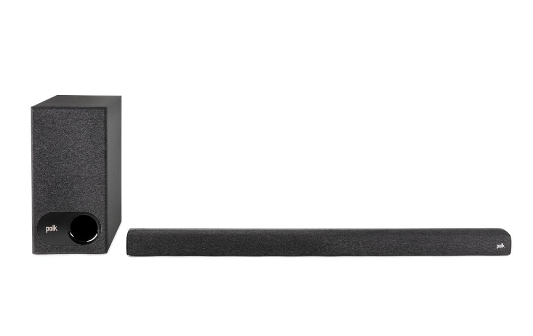 Polk Audio Signa S3 front view with slim profile and wireless subwoofer for TV audio