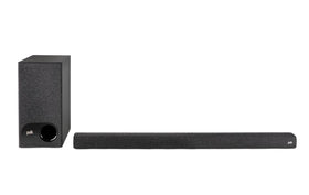 Polk Audio Signa S3 front view with slim profile and wireless subwoofer for TV audio