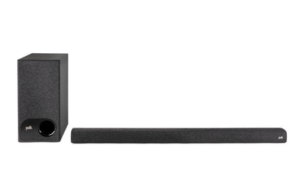 Polk Audio Signa S3 front view with slim profile and wireless subwoofer for TV audio