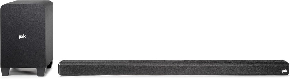 Polk Audio Signa S4 soundbar front view with immersive sound and dialogue clarity.