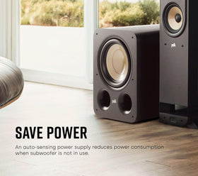 Polk Audio Signature Elite ES10 black vinyl finish complements modern decor.