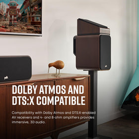 Wall-mount friendly ES20 in walnut adds contemporary decor and flexible placement.