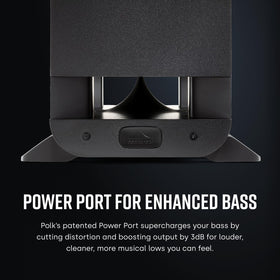 Polk ES55 Power Port detail illustrating deeper, controlled bass