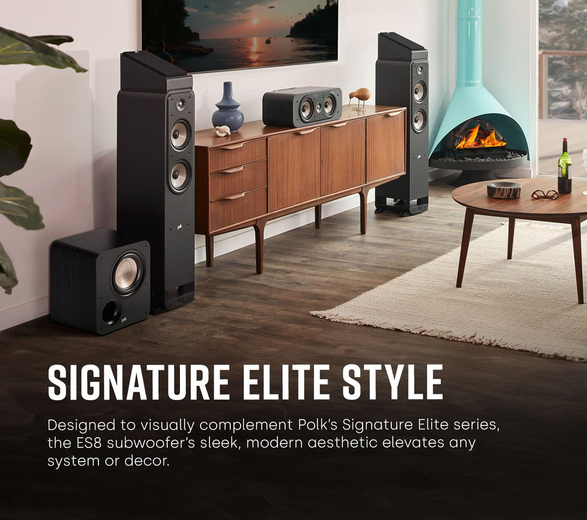 Polk ES8 ported cabinet minimizes resonances for clean bass performance.