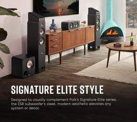 Polk ES8 ported cabinet minimizes resonances for clean bass performance.
