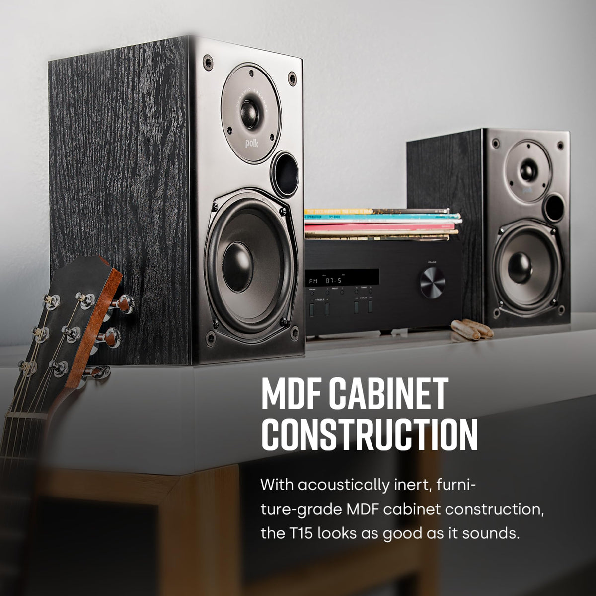 Polk Audio T15 wall-mount-ready cabinet in a living room