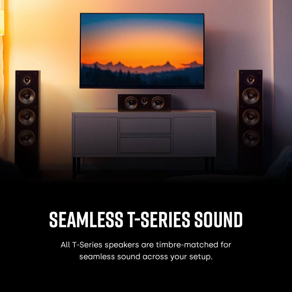 Polk Audio T30 center in a modern home theater setup enhancing dialogue.