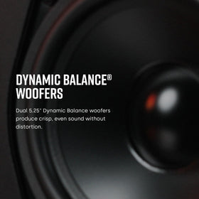 Polk Audio T30 rear port view emphasizing deep bass with minimal distortion.