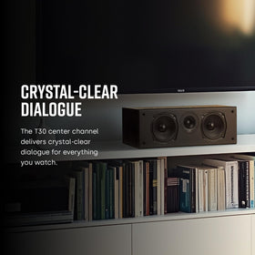 Polk Audio T30 woofer and tweeter close-up delivering rich midrange and vocal clarity.