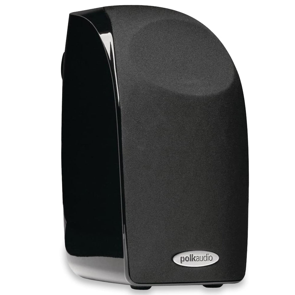 Polk Audio TL1 front view shows compact satellite design for immersive home theater.