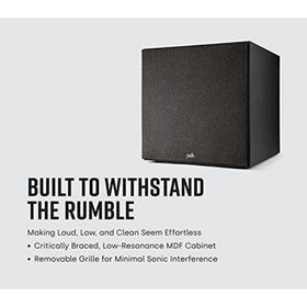 Polk Monitor XT12 subwoofer with 100W Class A/B amp for powerful, controlled bass