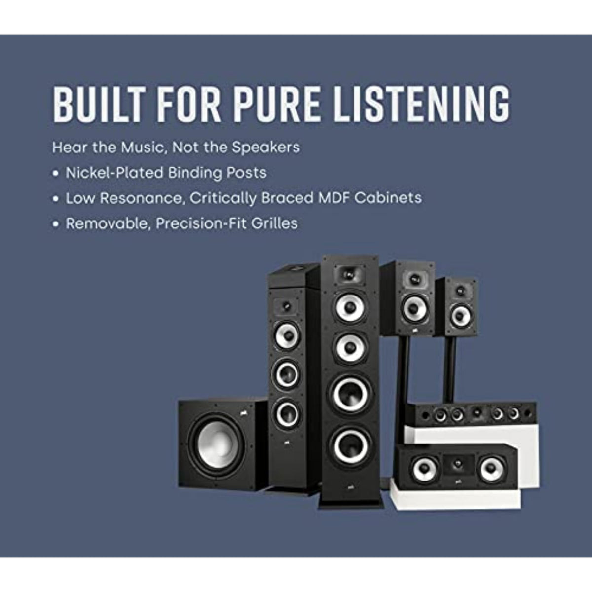 Removable grille protects the woofer while preserving a sleek look