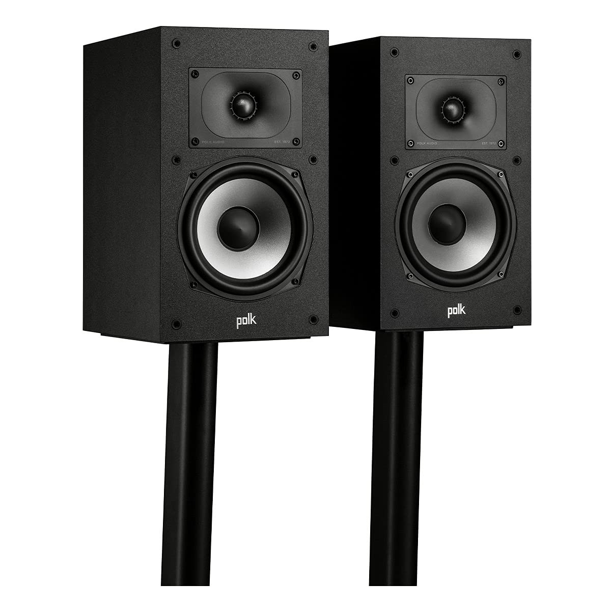 Polk Monitor XT20 pair on a shelf ready for setup.
