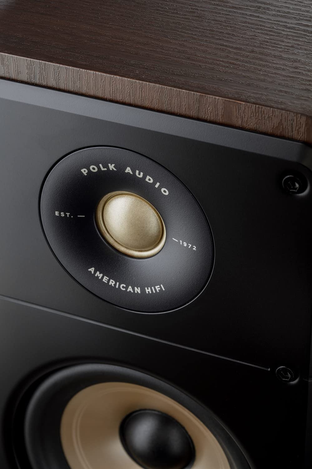 Polk Signature Elite ES15 front view in contemporary walnut finish