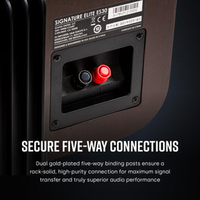 Sleek black finish of the ES30 for modern home theater aesthetics