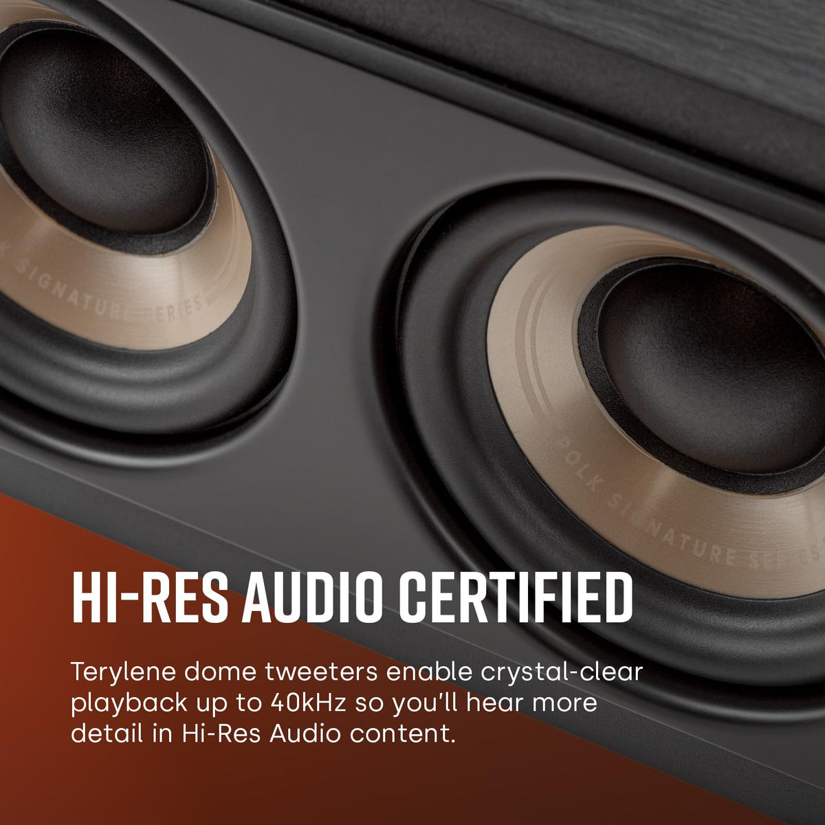 Polk Signature Elite ES35 Power Port enhances bass with distortion-free, loud impact.