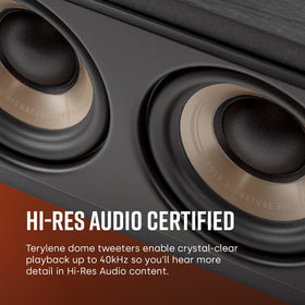 Polk Signature Elite ES35 Power Port enhances bass with distortion-free, loud impact.