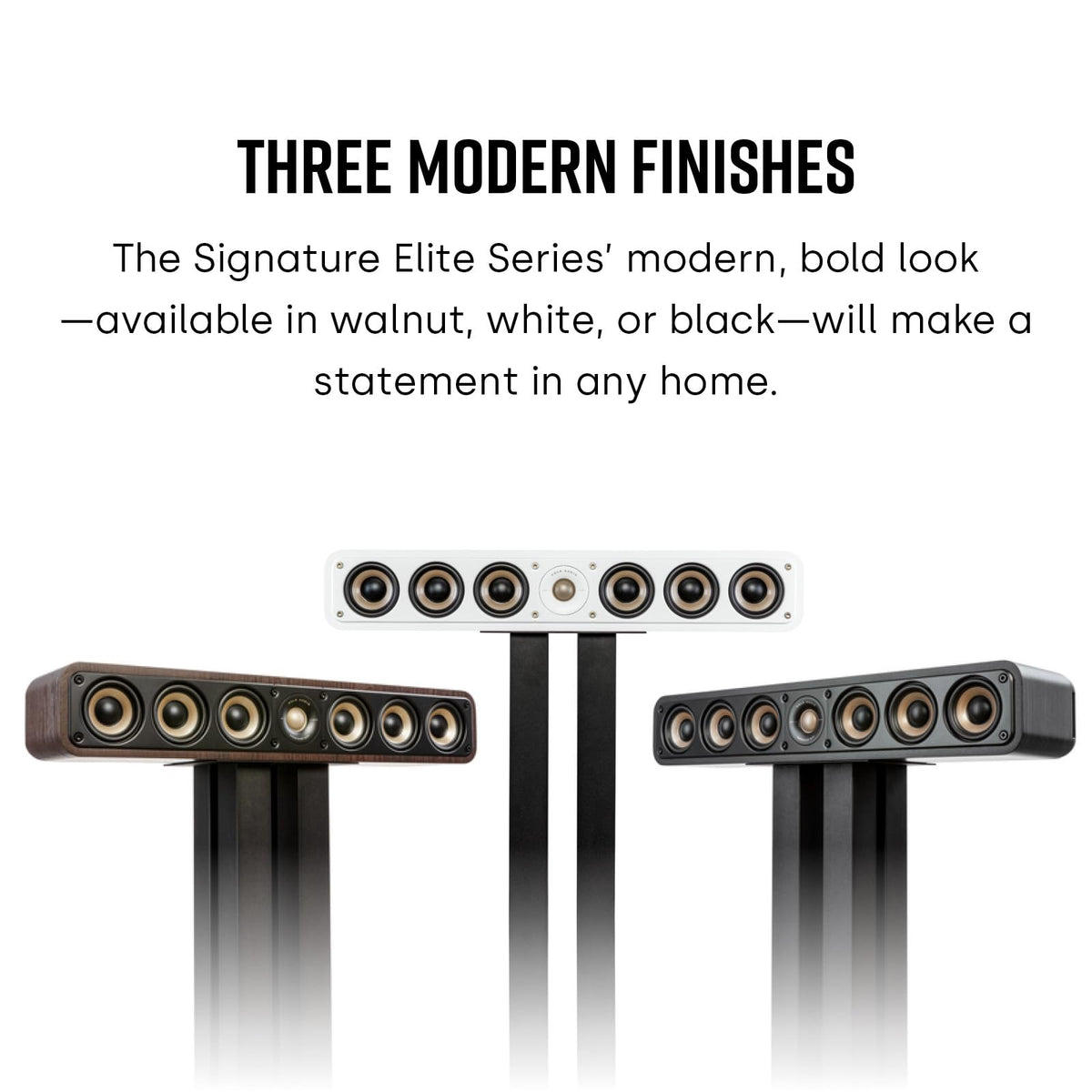 Polk Signature Elite ES35 center channel ideal for shelf or wall-mount setups.