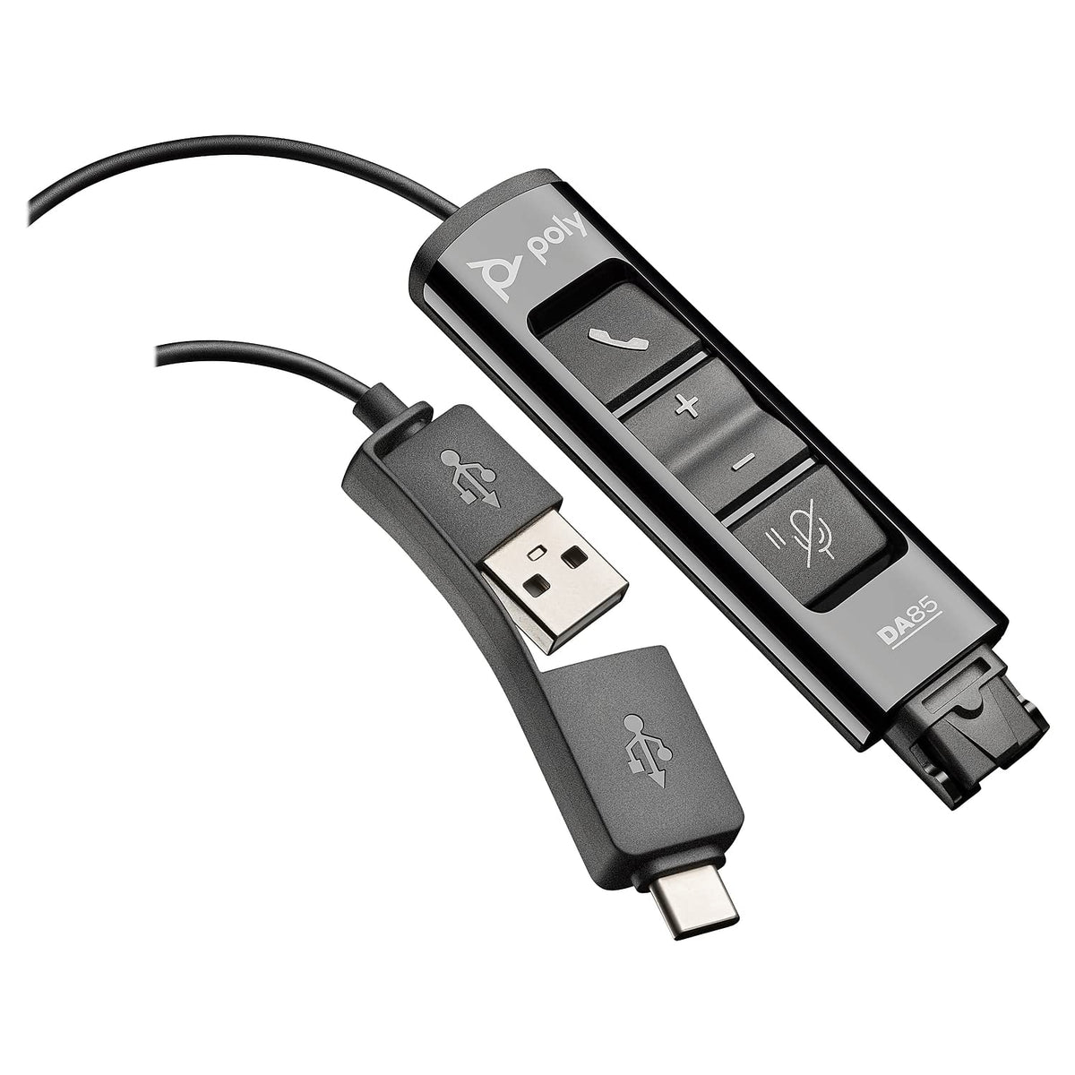 POLY DA85 front connector showing USB-A and USB-C, for reliable hybrid call quality