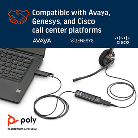 Poly DA85M cable showing USB-A and USB-C connectors for broad compatibility
