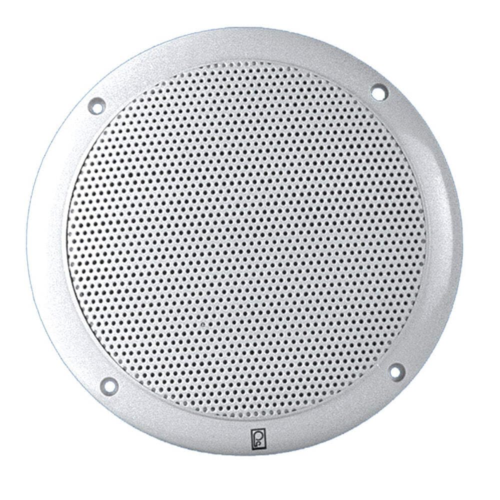 Poly-Planar 6-inch round marine speaker (white) for weatherproof boat audio.
