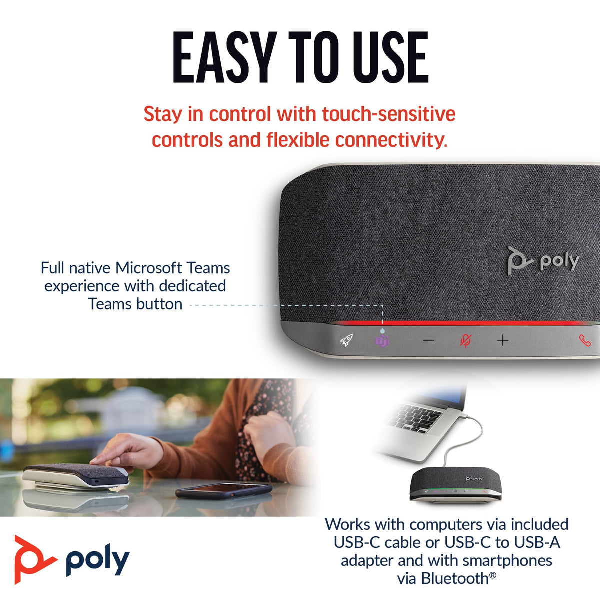 POLY Sync 20 bass reflex system delivers natural voice and rich sound