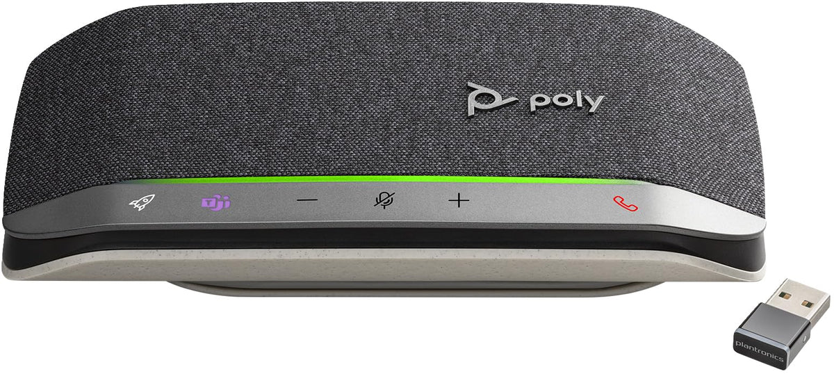 Poly Sync 20+ Bluetooth speakerphone closeup for clear conference calls and hands-free meetings
