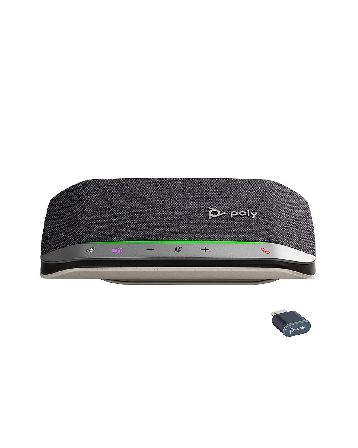 POLY Sync 20+ front view showing a sleek portable conference device for on-the-go calls