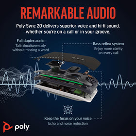 POLY Sync 20 three-microphone array captures voice clearly in any room