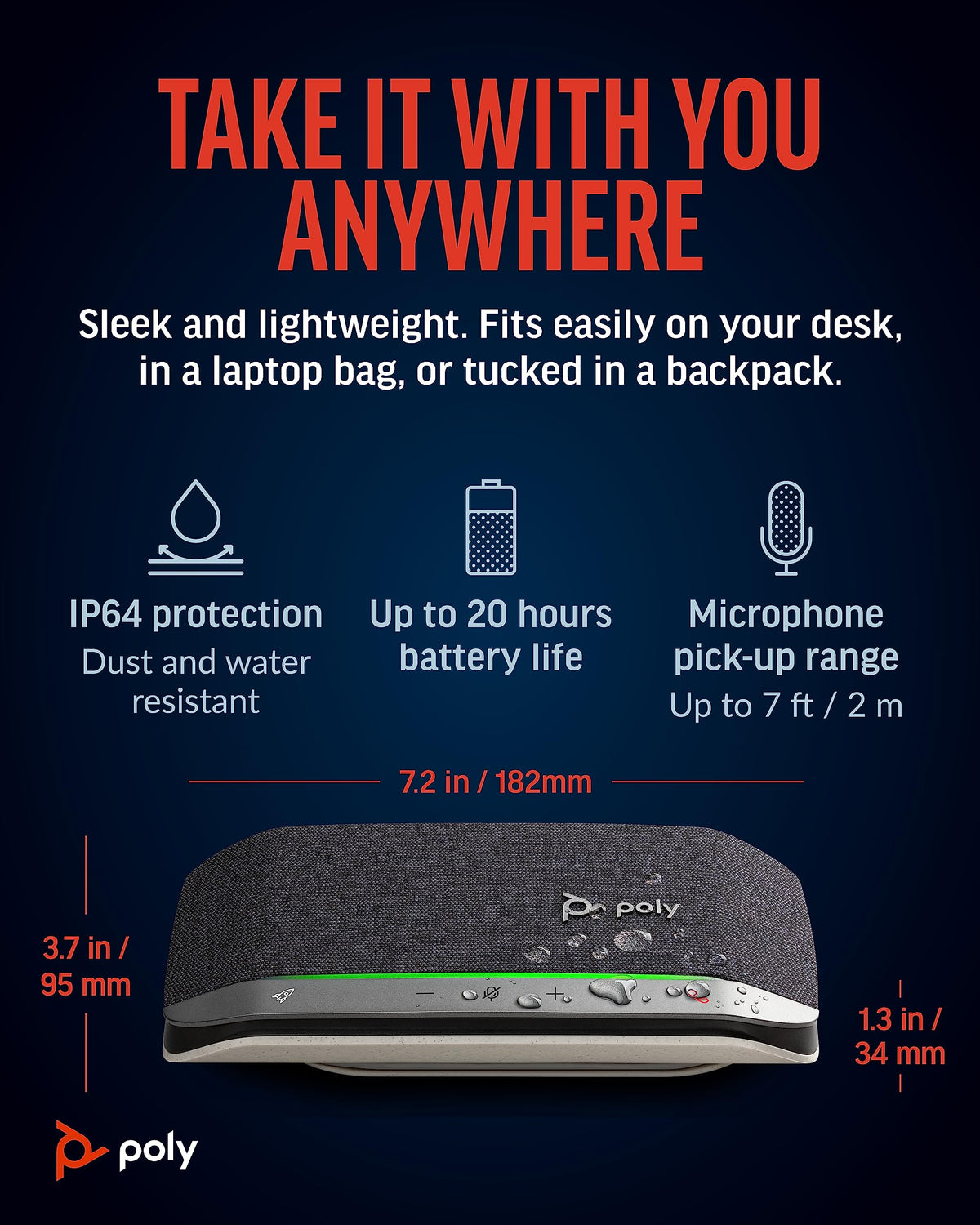 POLY Sync 20+ bass reflex system for natural voice and deep bass.